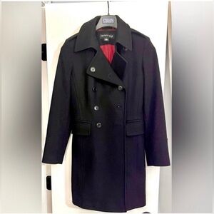 Black Wool Coat Kenneth Cole Sz 4 Double Breasted Pea Coat Womens Jacket